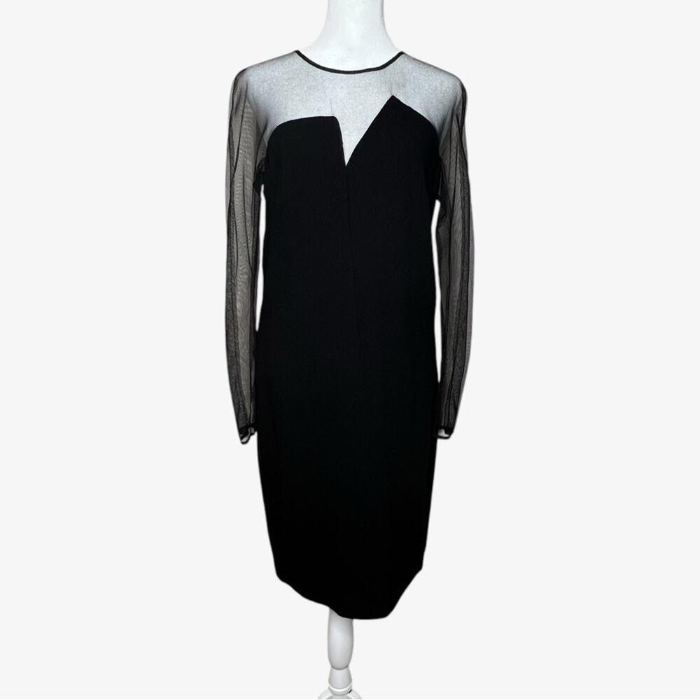Poleci Black Illusion Dress Womens SZ 8 Sheer Sleeve Elegant Sophisticated Edgy